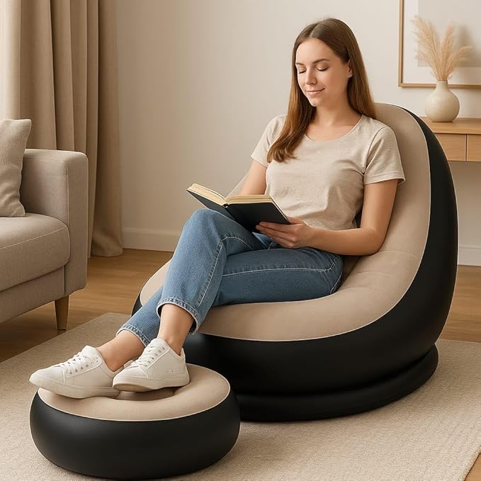 UnboXd Cloud Lazy Lounger Coffee colour inflatable sofa with electric air pump