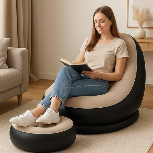 UnboXd Cloud Lazy Lounger Coffee colour inflatable sofa with electric air pump