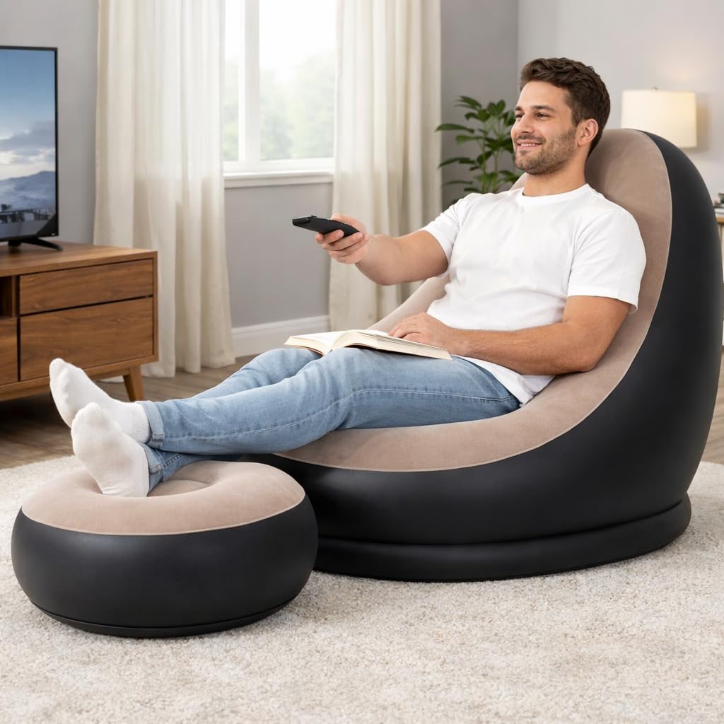Inflatable lounger for gaming setups - skin-friendly flocked top, comfy for hours