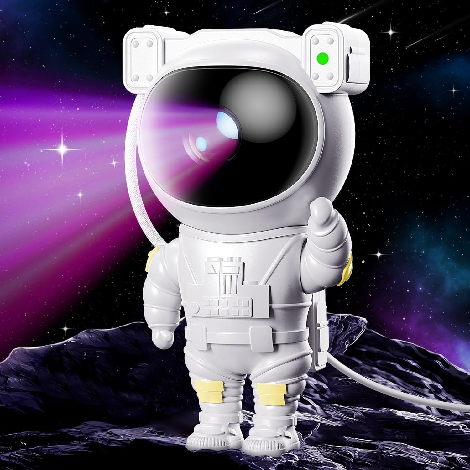 Galaxy projector creating purple nebula effect on dark bedroom wall - mood lighting India