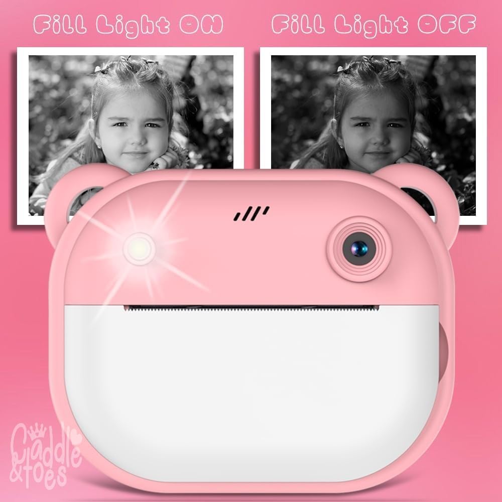Child holding UnboXd SnapJoy camera at birthday party - screen-free kids gift
